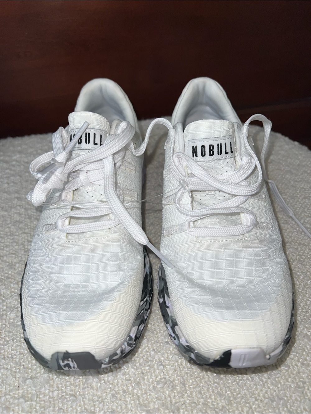 NOBULL Women's White Athletic Training Shoes with Black Marbled Sole
